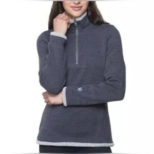 KUHL Women’s 1/4 Zip Alaska Pullover Size S Sherpa Trim Dark Gray Sweater